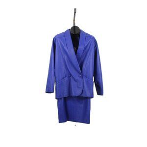 Suzelle Leather Skirt Jacket Set Sz 10 Royal Blue Double Breasted Vintage Suit